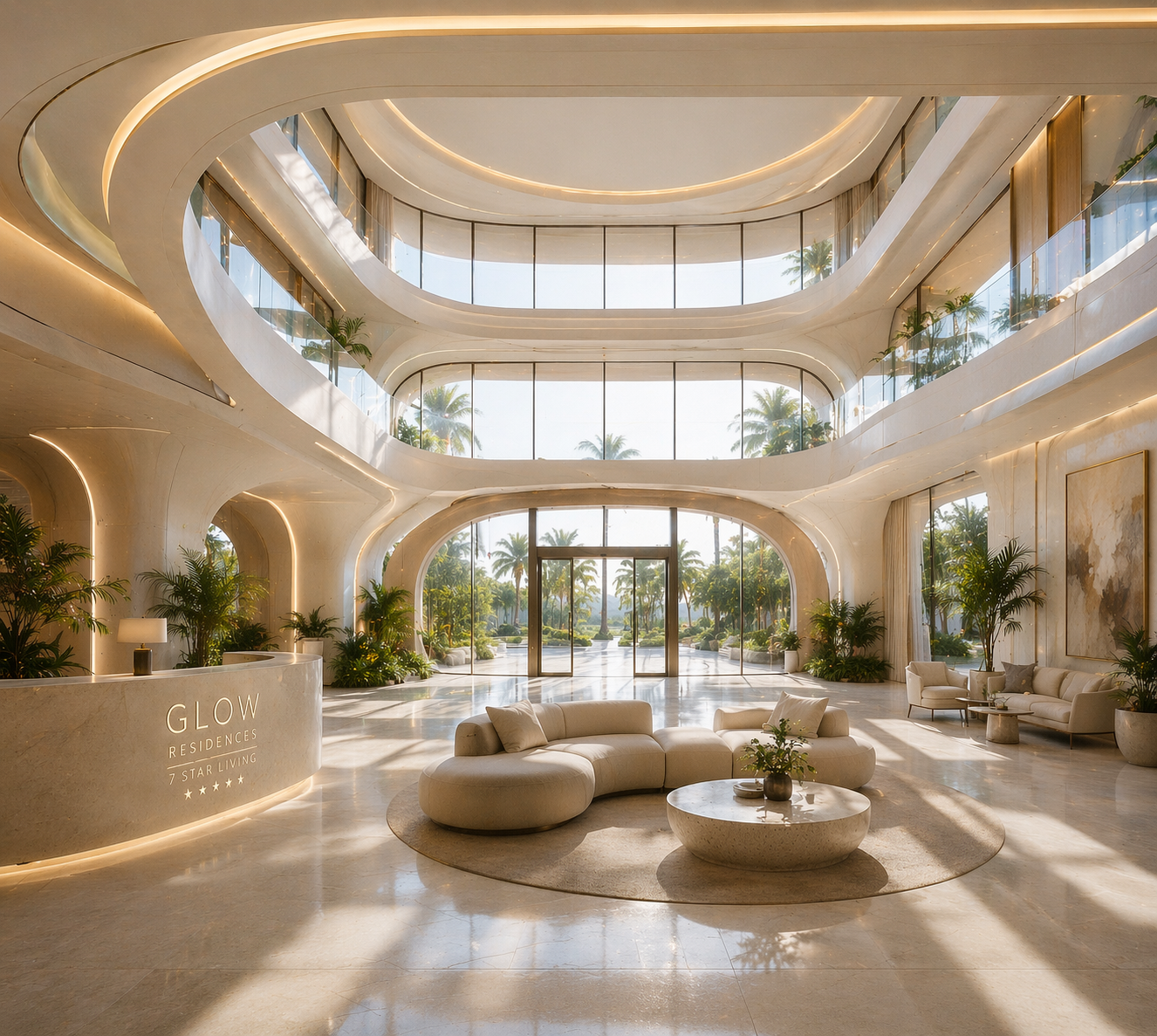 GLOW Residences luxury lobby concept.
